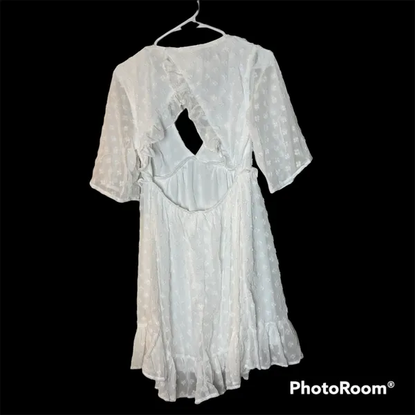 Boutique White Ruffled High Waist Mini Dress M - Image 6