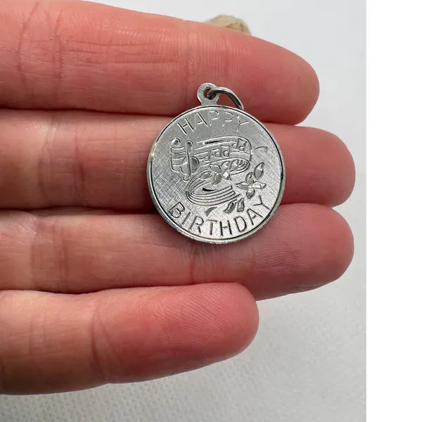 Vintage Elco Sterling Silver Happy Birthday Musical‎ Note Charm Pendant 2.99g - Image 5