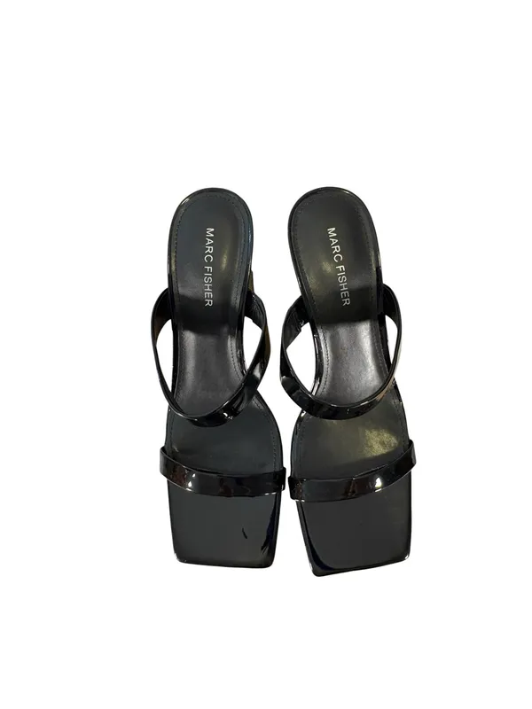 Marc Fisher Zasha Women 9.5 Black Square Toe Heeled Mules Y2K Strappy Sandals - Image 5
