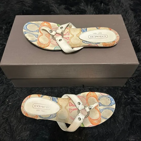 COACH white sandals flip flops shoes women’s 6.5 - Image 2