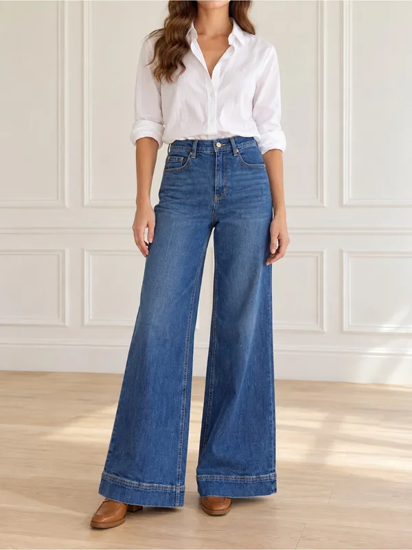 Maeve Anthropologie Jada Jeans Sz 28 Blue High Rise Wide Leg Trouser Flare Denim - Image 9