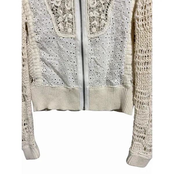Free People‎ Sun Storm Bomber Jacket Ivory Women's Size Small - Image 6