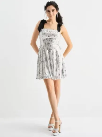 by&by Tie Shoulder Square Neck Sleeveless Sequin Fit + Flare Dress - Image 2