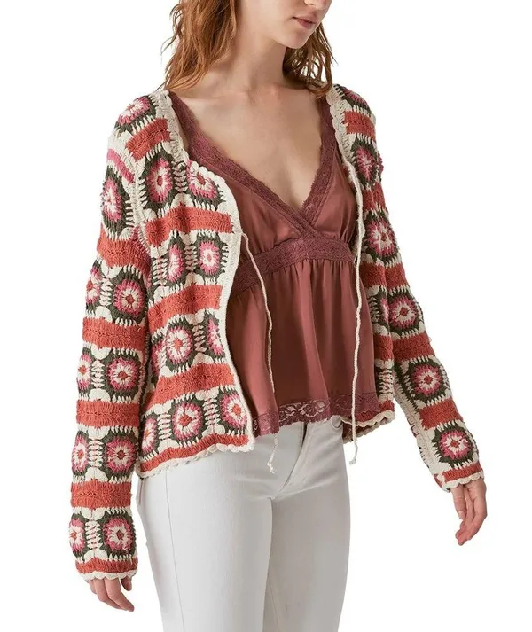 Lucky Brand Geo Crochet Cardigan Size L New w/Tag $149 - Image 16