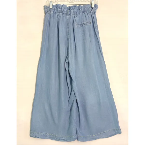 Zara Denim Light Wash‎ Paperbag Waist Wide Leg Culottes with Belt Blue Size M - Image 2