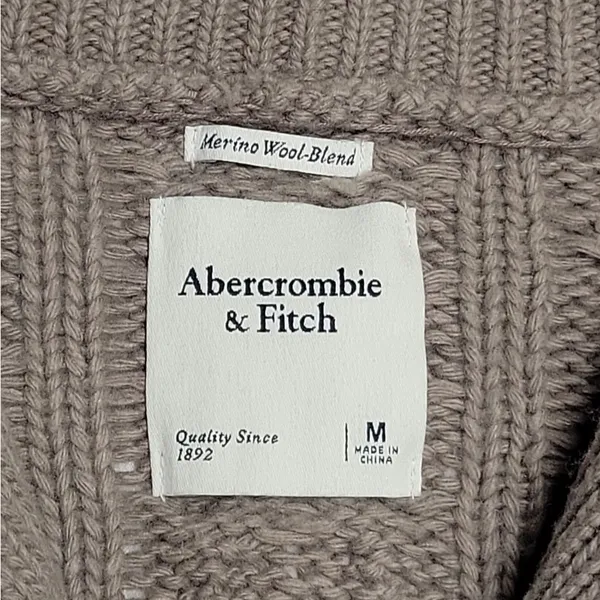 Abercrombie & Fitch V-Neck Sweater Collared Pullover Cable Knit Beige Size:M - Image 8