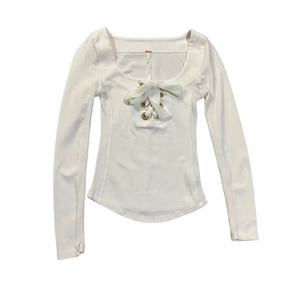 Free People White Looking Back‎ Lace-Up Top sz XS - Image 6