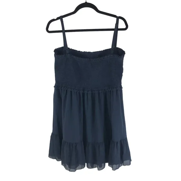 Quince Womens Chiffon Smocked Sleeveless Mini Dress Navy Blue XL - Image 4