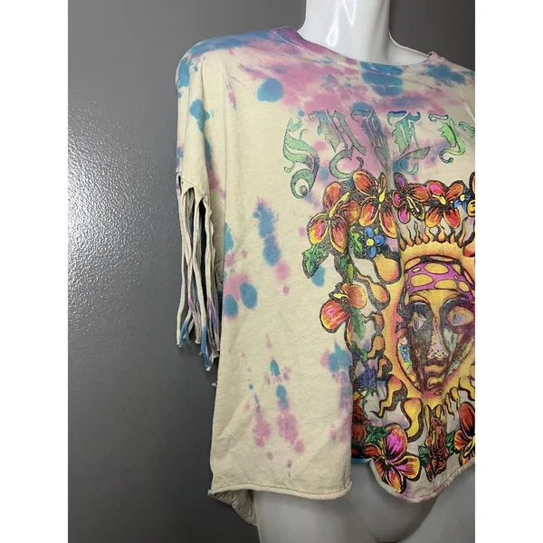 Sublime Shirt Womens L/XL Multicolor Tie Dye Fringe Cropped Band Tee Top - Image 3