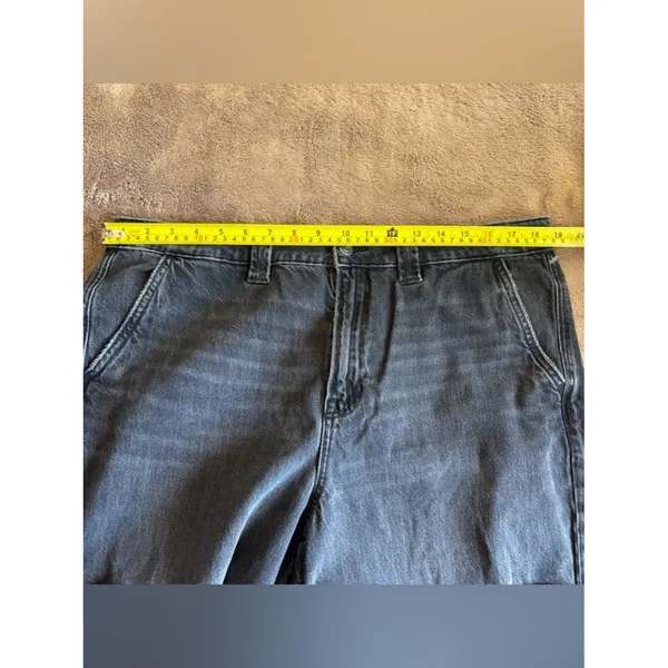 American Eagle Wide Leg Cargo Jeans Black High Rise Raw Hem 16 Long - Image 7