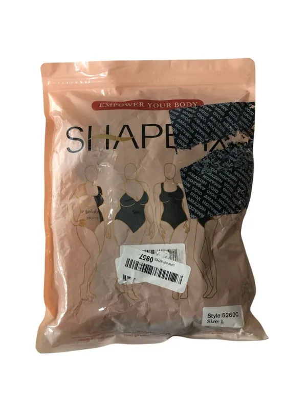 ShaperX Long Sleeve Bodysuit Snap Closure Thong Scoop Neck Black L - Image 3