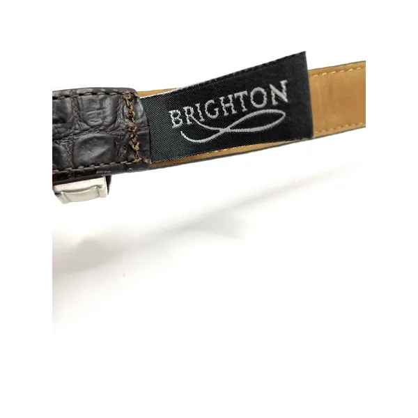 Brighton Belt #40388 Brown Leather Silver Gold Buckle Croc Embossed Size 30 Med - Image 6