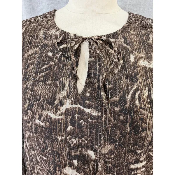 Greenpoint Brown Animal Print Metallic Lurex Smocked Midi Dress 42 XL‎ - Image 3