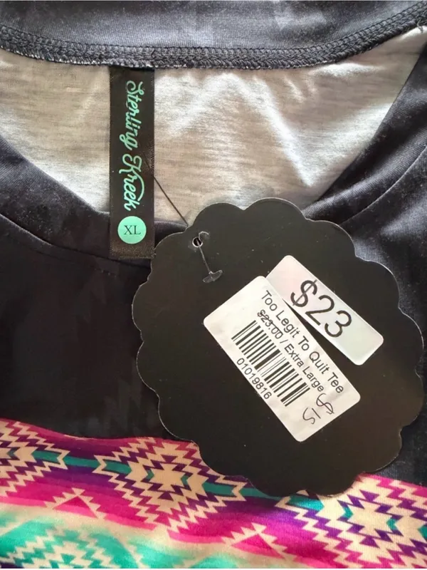 Sterling Kreek Too Legit to Quit Black Graphic Tee with Aztec Stripe - Image 5
