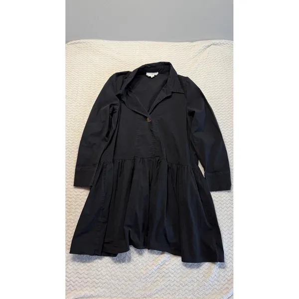 Pomander Place turkernuck Black Drop Waist Shirt Dress Gold Button Womens Medium - Image 2
