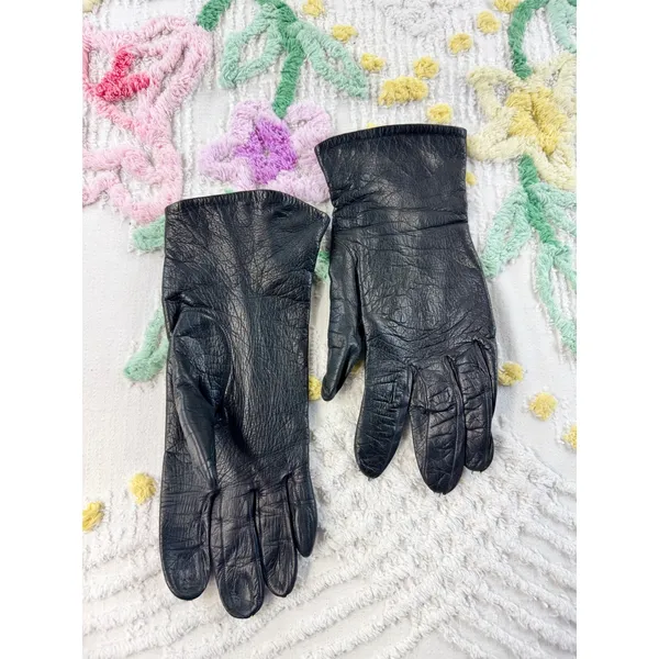 Loewe Vintage Black‎ Leather Gloves Made in Spain Luxury Winter Accessories - Image 2