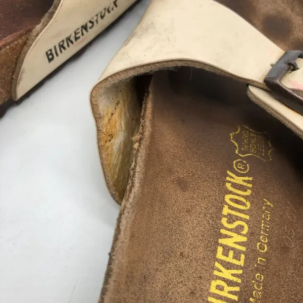 Birkenstock Madrid BirkoFlor Sandals Slides Shiny Ivory 40 Womens US 9 Narrow - Image 8