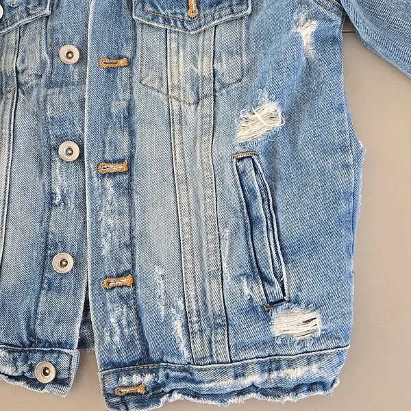 Zara Light Blue Distressed Woman's Jean Jacket Size XS - Image 4