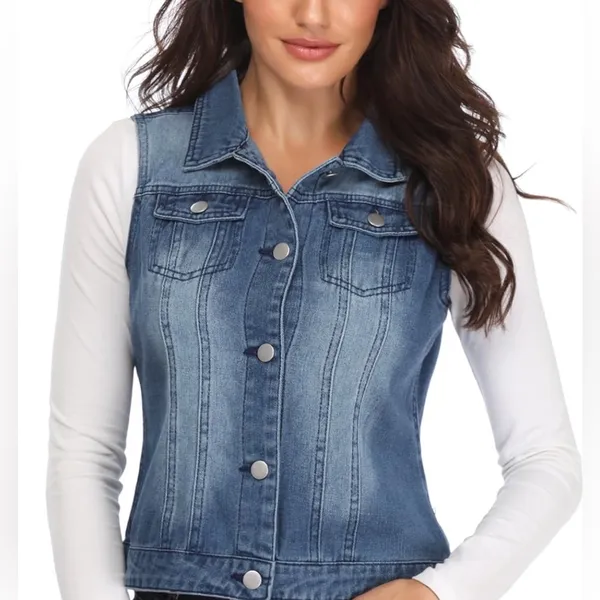 En Jean Stylish Blue Denim Vest Size M - Image 2