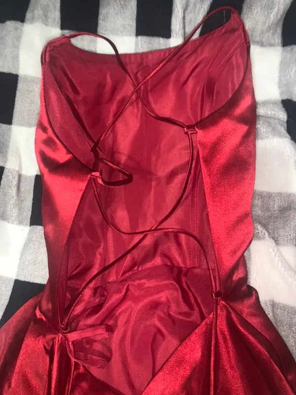 Burgundy Satin Prom Dress - Image 2