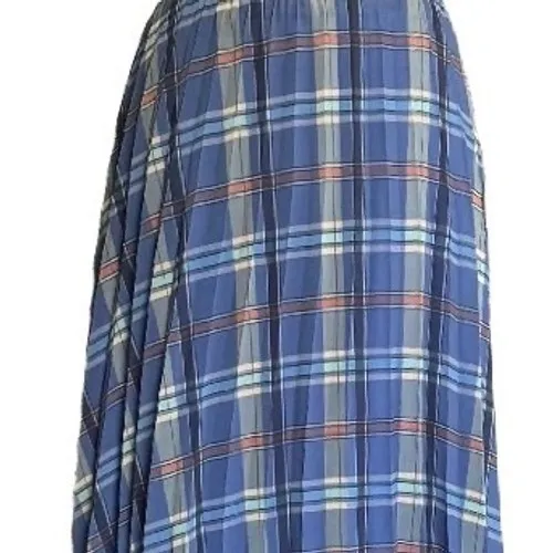 8 BY YOOX Blue Plaid Pleated Maxi Skirt Made in Italy Size IT 44‎ US 8 Picnic - Image 3