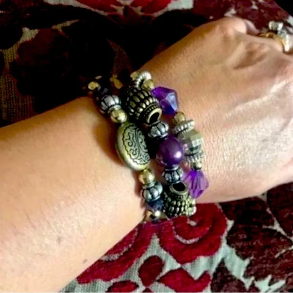 3 Piece Elegant Purple‎ Beaded Bracelet Purple - Image 3
