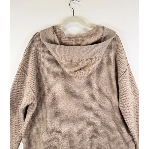 Aerie Womens Sweater Brown CozyUp Waffle Hoodie V Neck Pullover Stretch Large - Image 11