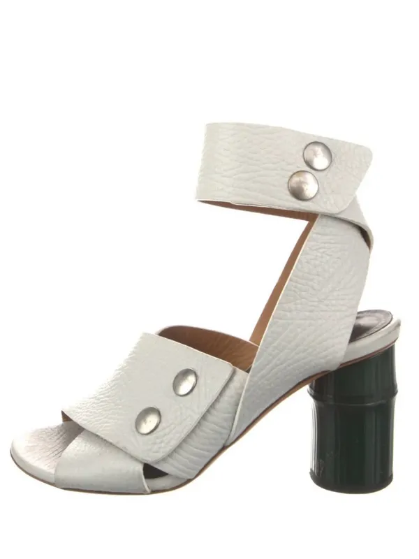 Like New Acne Studios Leather Pica Bamboo Heel Ankle Wrap Sandals White Size - Image 12