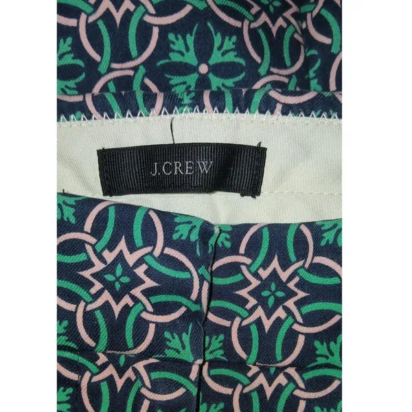 J.Crew Womens Geometric Floral Print Slim Leg Pants Green Navy Pink - Image 4