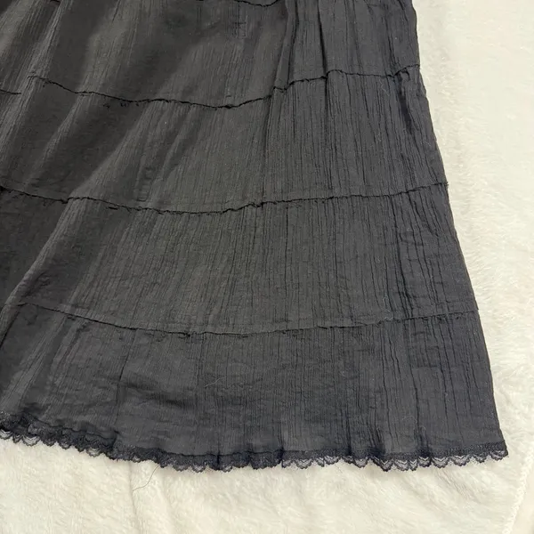 VTG Spenser Jeremy L Tiered Midi Skirt Black Crinkle Lace Trim WhimsyGoth Witchy - Image 6