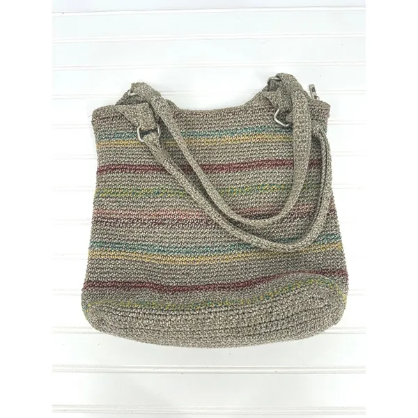 The Sak Belle Shoulder Hobo Bag Striped Crochet Purse Boho Y2K Earthy Hippie - Image 9