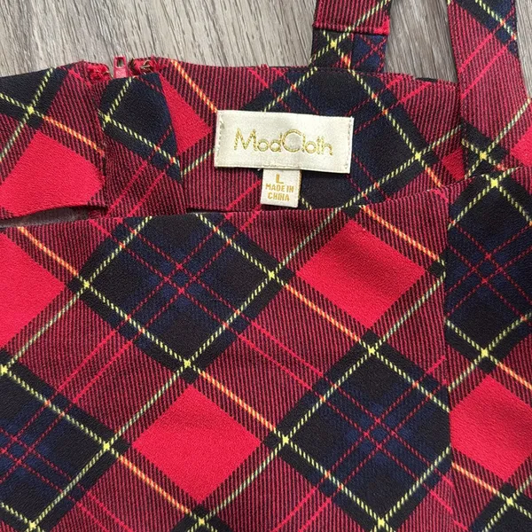 Modcloth Red and Black Plaid Skirt Large Overall Skirt with Suspenders - Image 5
