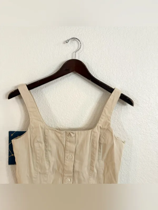 Banana Republic Womens Shirt Beige Peplum Square Neck Sleeveless Cotton Size 4 - Image 3
