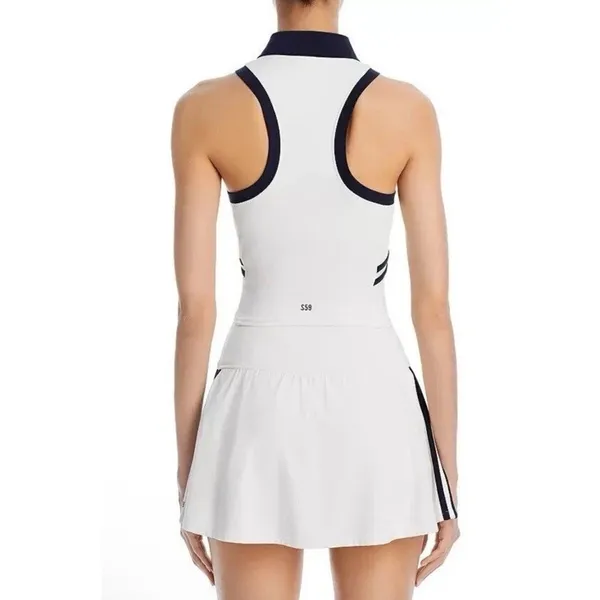 Splits59 Austin Airweight Crop Polo Top Women's Size M White Navy Athleisure NWT - Image 3