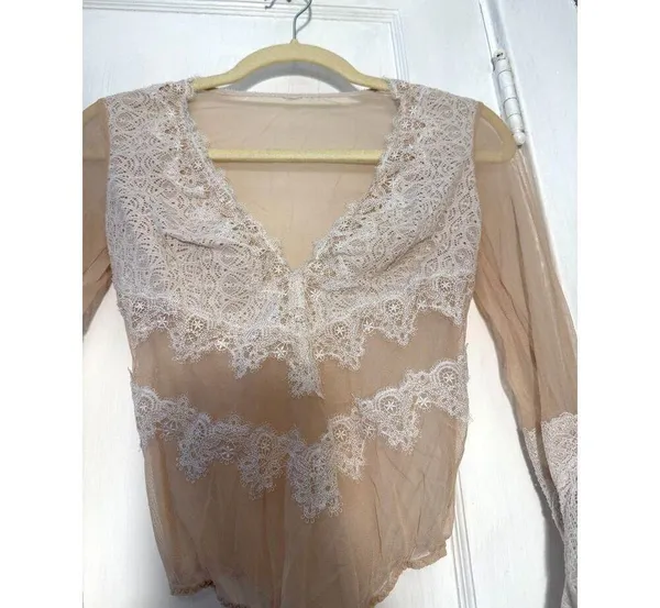 Victoria's Secret Nude Mesh White Lace Teddy Bodysuit - Image 4