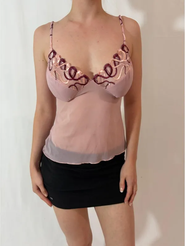 Sheer Angelic Pink Bow Embroidered Fairy Cami - Image 7