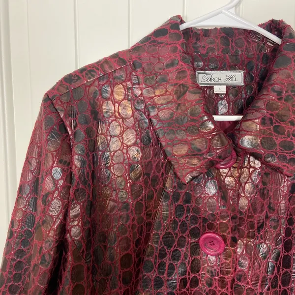 Vintage Birch Hill deep red delicate faux leather scale textured button‎ jacket - Image 3