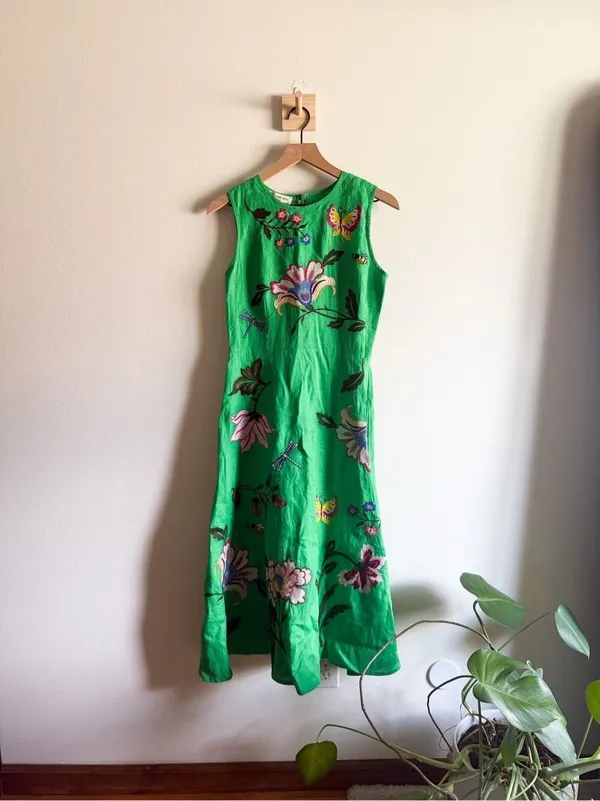 Fanm Mon Gloriosa Hand Embroidered Sleeveless Midi Dress Size S - Image 2