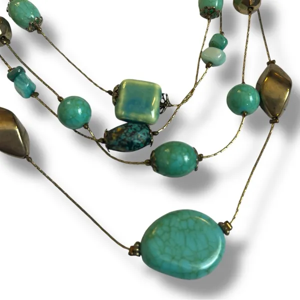 Chico’s Women’s Necklace Earrings Set Multi Strand Turquoise Gold 12” Length - Image 8