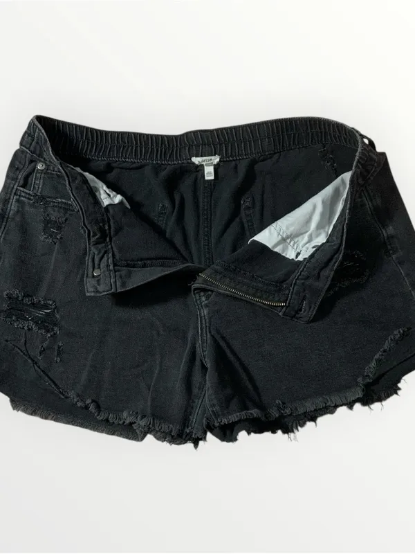 Aerie Black Denim Elastic Waist Distressed Boyfriend Shorts Sz Large #273 - Image 4