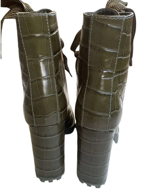 EUC SCHUTZ Leather Croc Embossed Heeled Boots Green Size 7.5 - Image 5