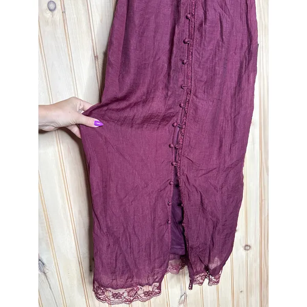 NWT Lulus Veanna Burgundy Textured Lace Button-Front Midi Dress Party Size S - Image 5