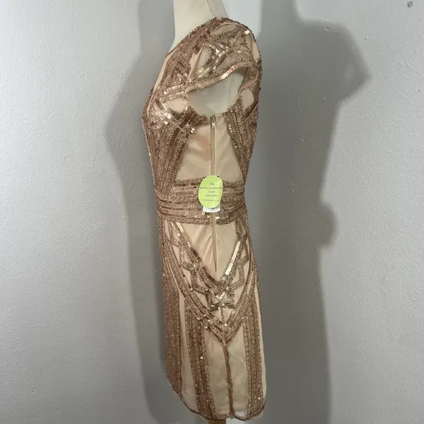 NWT Windsor Rose Gold Sequin Mesh Mini‎ Dress - Image 5