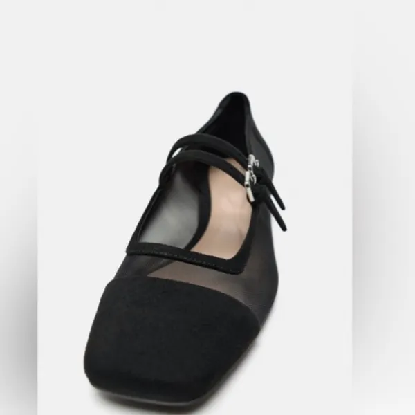 Zara Black Mesh Squared Toe Block Heeled Mary Jane’s Sz 37 (6.5) - Image 4