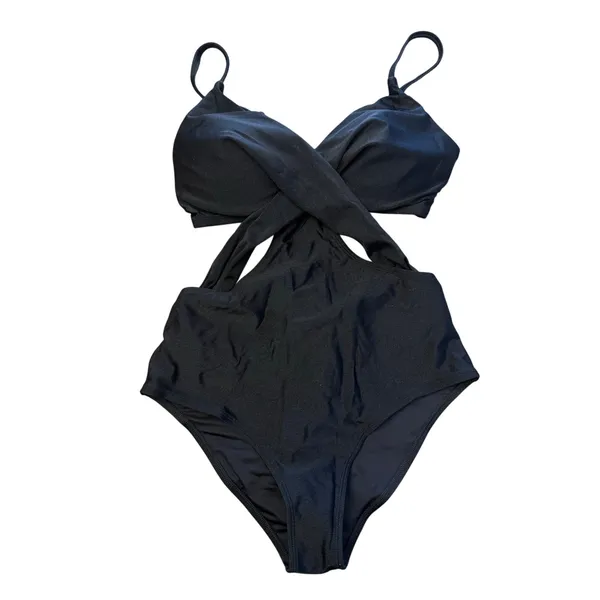Cupshe Mollie Crisscross Tie Back One Piece Swimsuit Size M Black Padded NWT - Image 4
