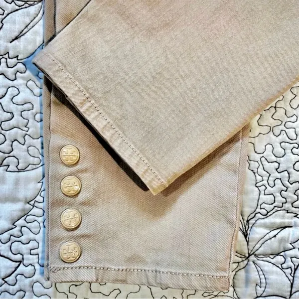 Tory Burch Emmy Beige Slim Ankle Pants Gold Snap Detail Stretch Sz 26💛 - Image 4