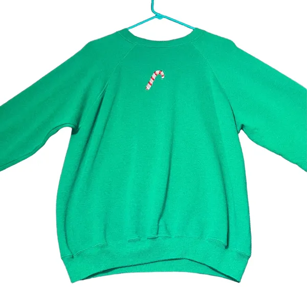 Hanes Vintage 90s‎ Christmas Sweatshirt Womens Large Green Crew Neck Motif Retro - Image 2