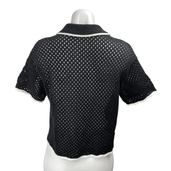 Abercrombie & Fitch Black Crochet Open Knit Short Sleeve Button Up Shirt Top S - Image 2