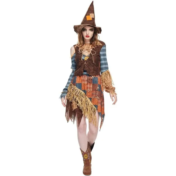 EraSpooky Women's Wicked Scarecrow Halloween Costume Straw Dress & Hat SMALL - Image 5