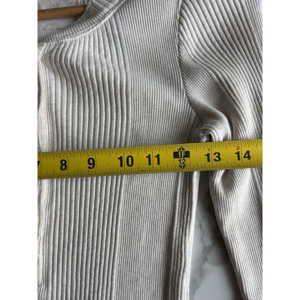 Aerie Cream Ribbed Henley Top Long Sleeve Button Front Fitted Thermal Size M - Image 4